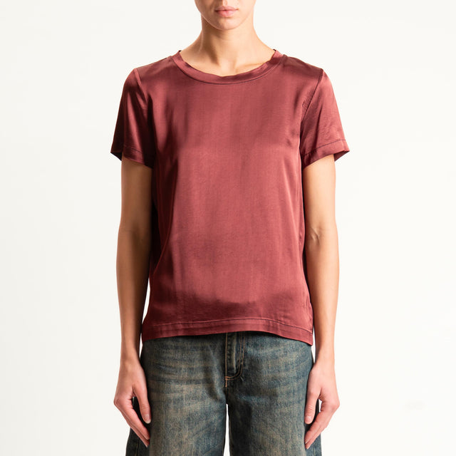 Vicolo-Blusa satin elasticizzata mezza manica - vino