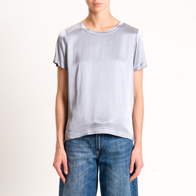 Vicolo-Blusa satin elasticizzata mezza manica - argento