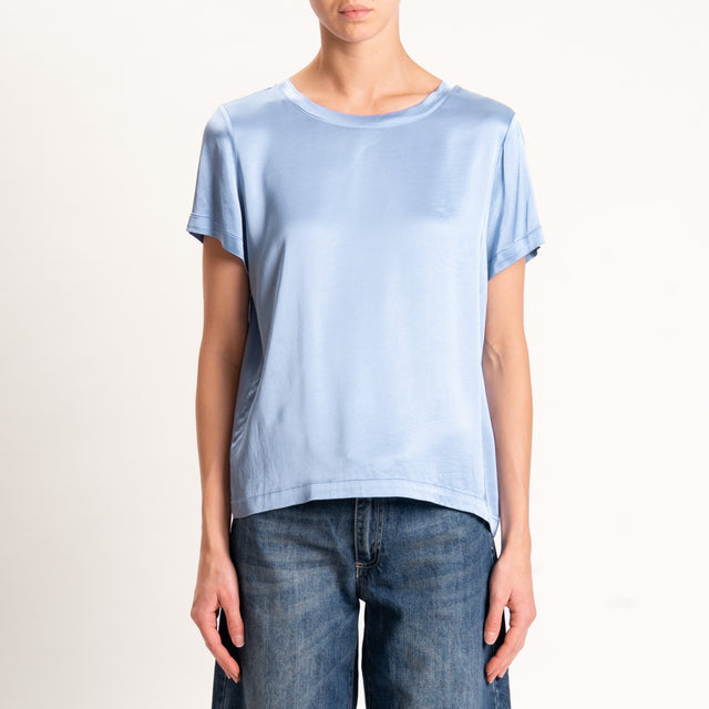 Vicolo-Blusa satin elasticizzata mezza manica - azzurro