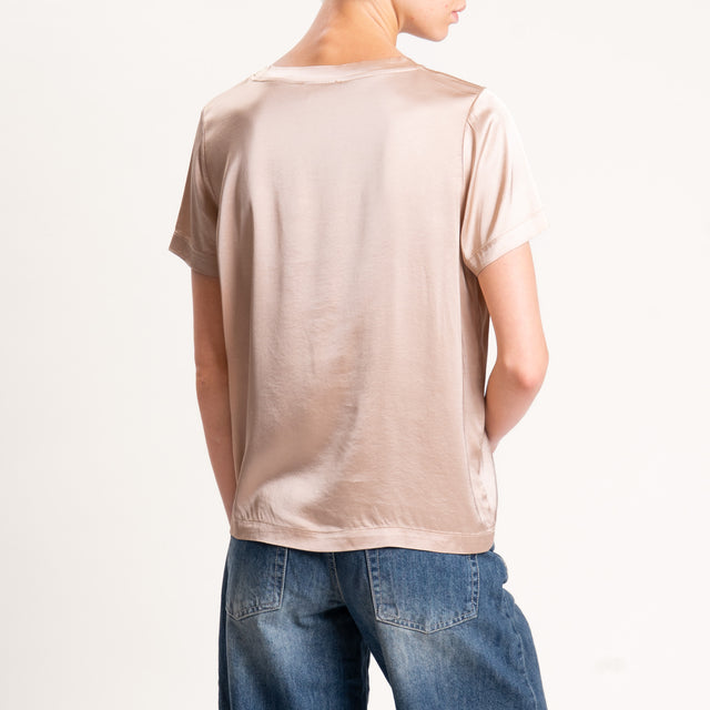 Vicolo-Blusa satin elasticizzata mezza manica - beige