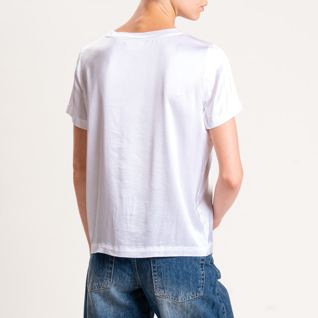 Vicolo-Blusa satin elasticizzata mezza manica - bianco
