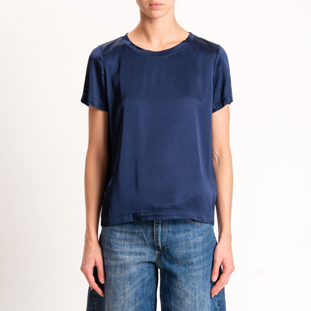 Vicolo-Blusa satin elasticizzata mezza manica - blu