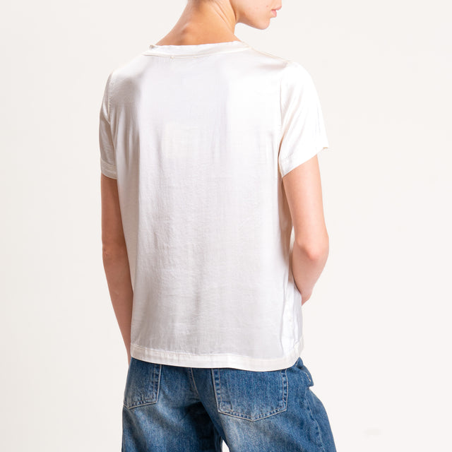 Vicolo-Blusa satin elasticizzata mezza manica - burro