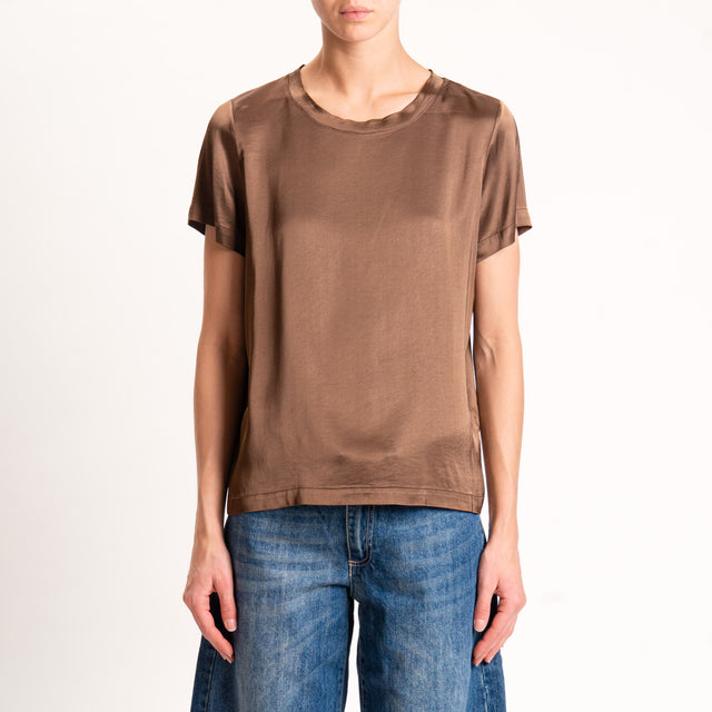 Vicolo-Blusa satin elasticizzata mezza manica - cioccolato