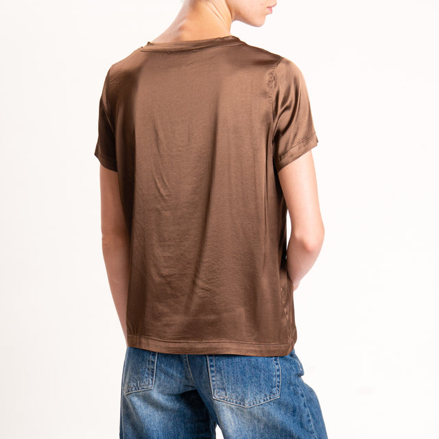 Vicolo-Blusa satin elasticizzata mezza manica - cioccolato