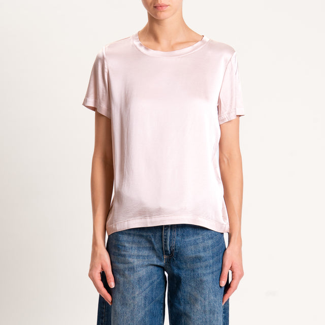 Vicolo-Blusa satin elasticizzata mezza manica - cipria