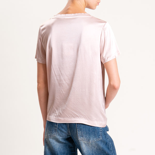 Vicolo-Blusa satin elasticizzata mezza manica - cipria