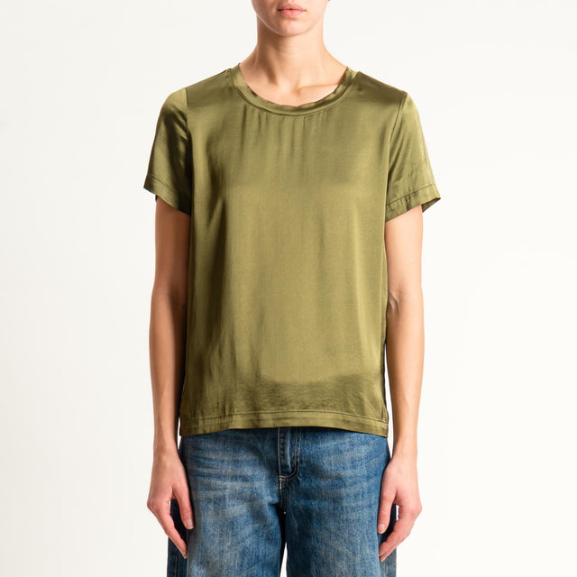Vicolo-Blusa satin elasticizzata mezza manica - militare