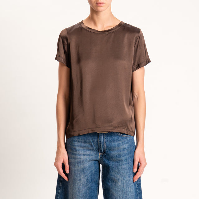Vicolo-Blusa satin elasticizzata mezza manica - moro