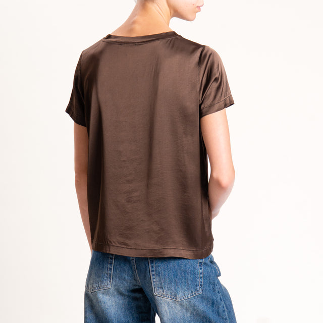 Vicolo-Blusa satin elasticizzata mezza manica - moro