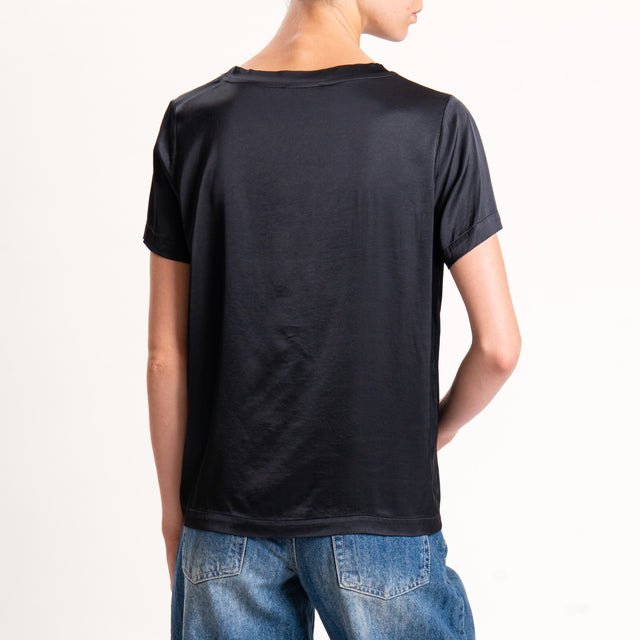 Vicolo-Blusa satin elasticizzata mezza manica - nero