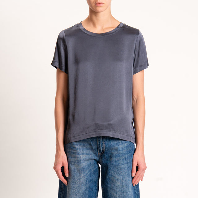 Vicolo-Blusa satin elasticizzata mezza manica - piombo
