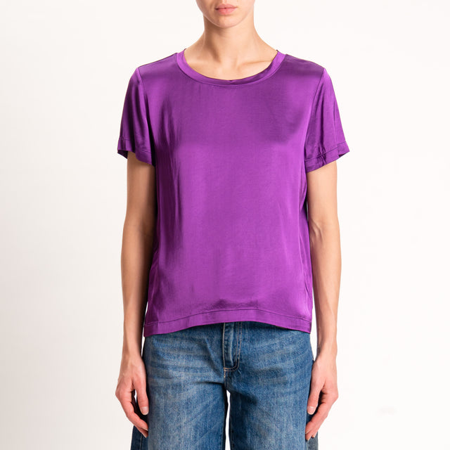 Vicolo-Blusa satin elasticizzata mezza manica - viola