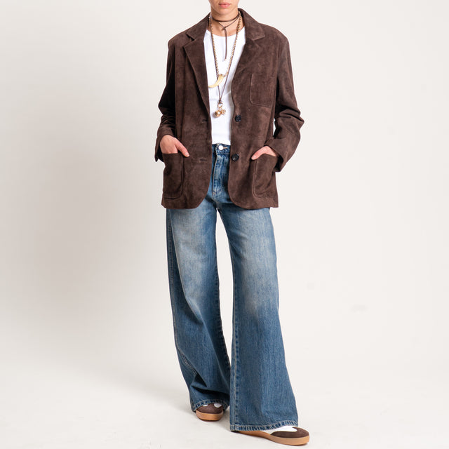 Vicolo-Giacca scamosciata oversize 100% genuine leather - moro