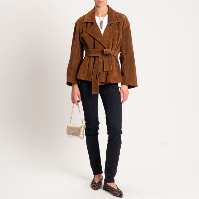 Vicolo-Giacca scamosciata 100% genuine leather con cintura - cuoio