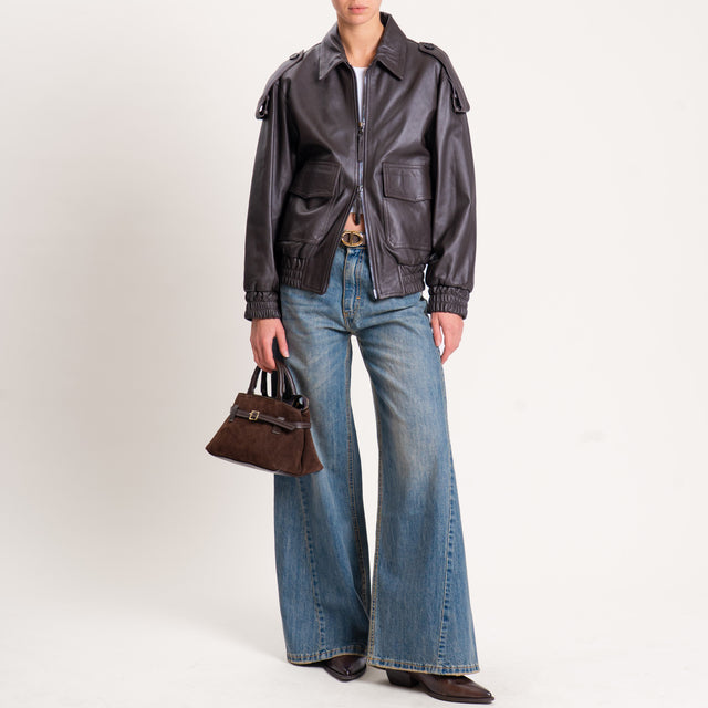 Vicolo-Giacca bomber 100% genuine leather - moro