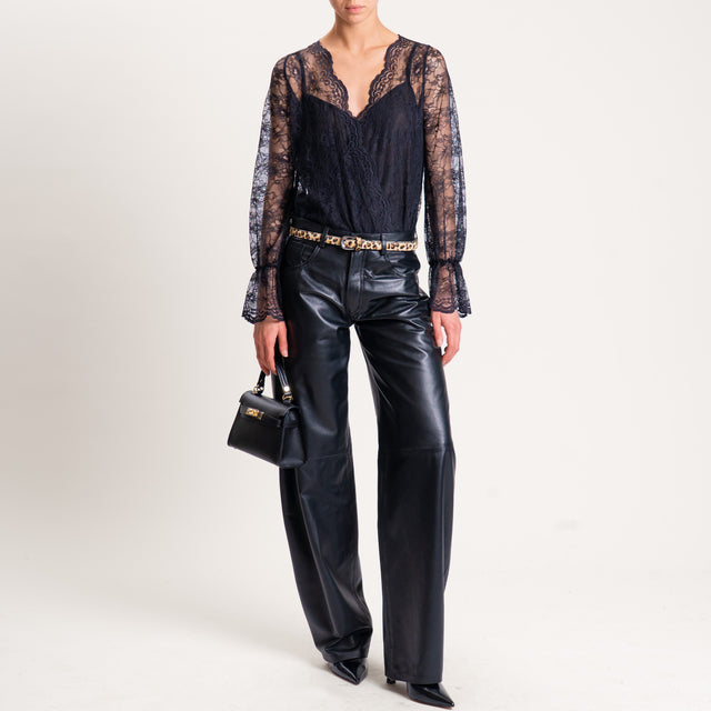Vicolo-Pantalone 100% genuine leather 5 tasche - nero