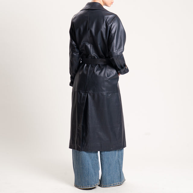 Vicolo-Cappotto 100% genuine leather con spacco dietro - nero