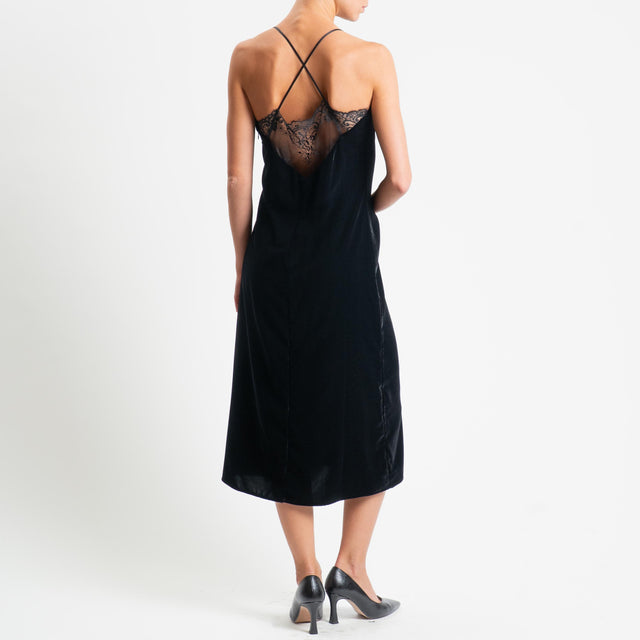 Vicolo-Abito velluto con pizzo - nero