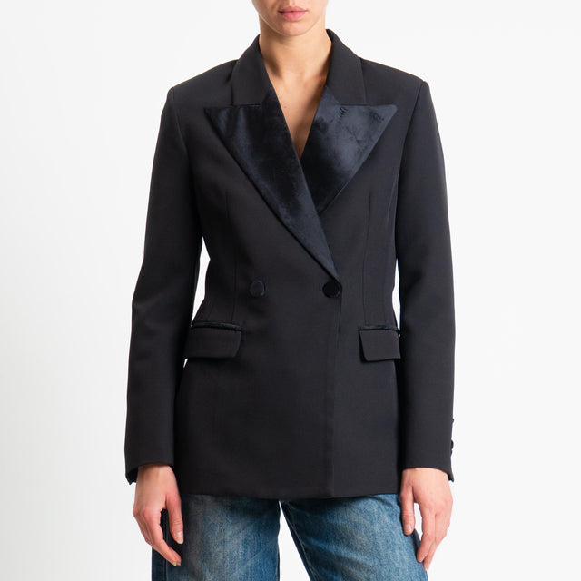 Vicolo-Giacca doppiopetto con reverse in raso - nero