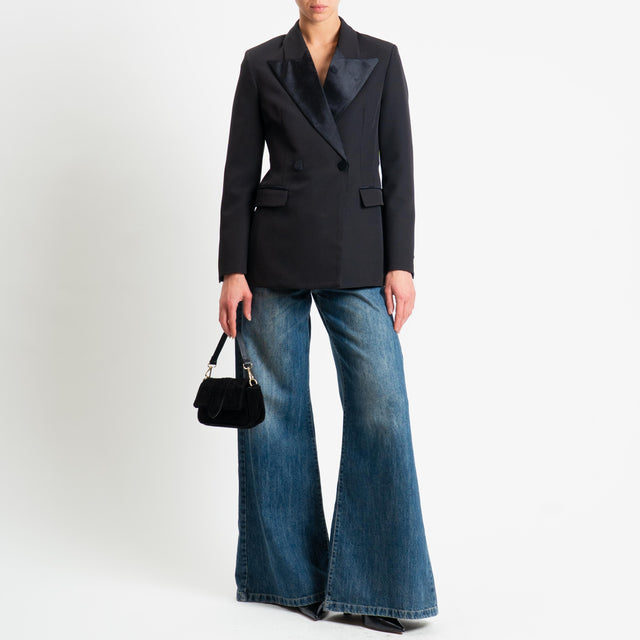 Vicolo-Giacca doppiopetto con reverse in raso - nero