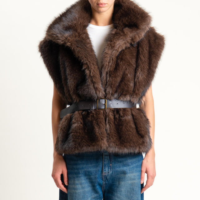 Vicolo- Gilet ecopelliccia con cintura - moro