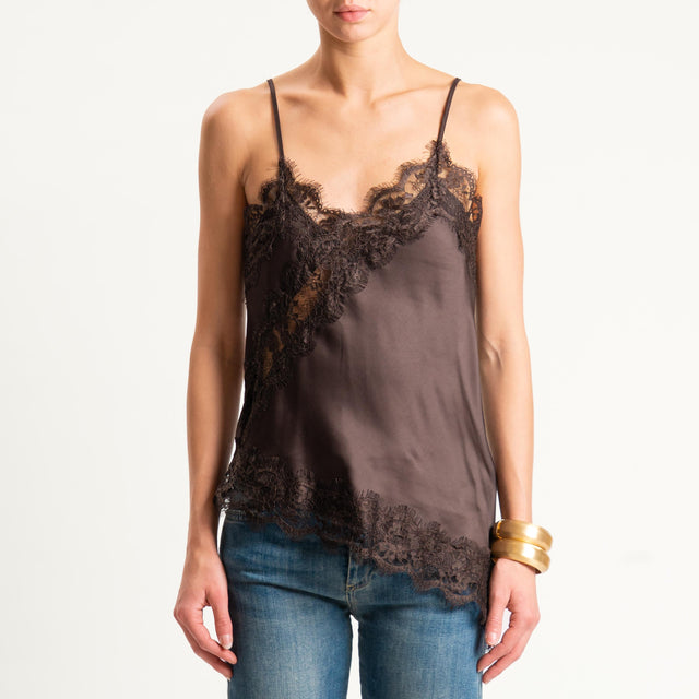 Vicolo-Top satin con pizzo - moro