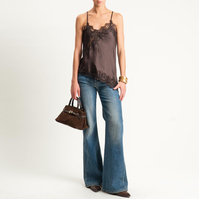 Vicolo-Top satin con pizzo - moro