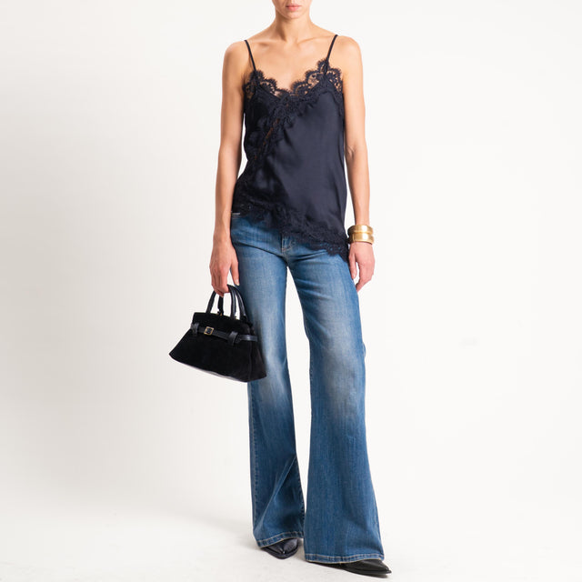 Vicolo-Top satin con pizzo - nero