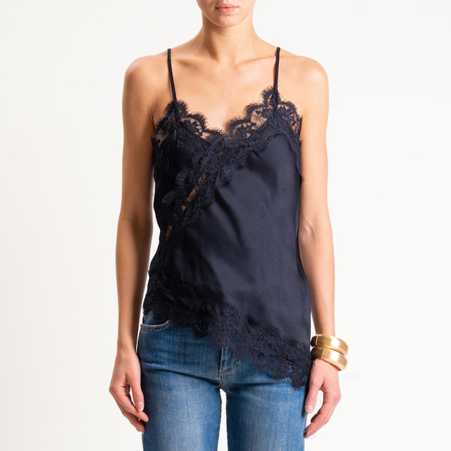 Vicolo-Top satin con pizzo - nero