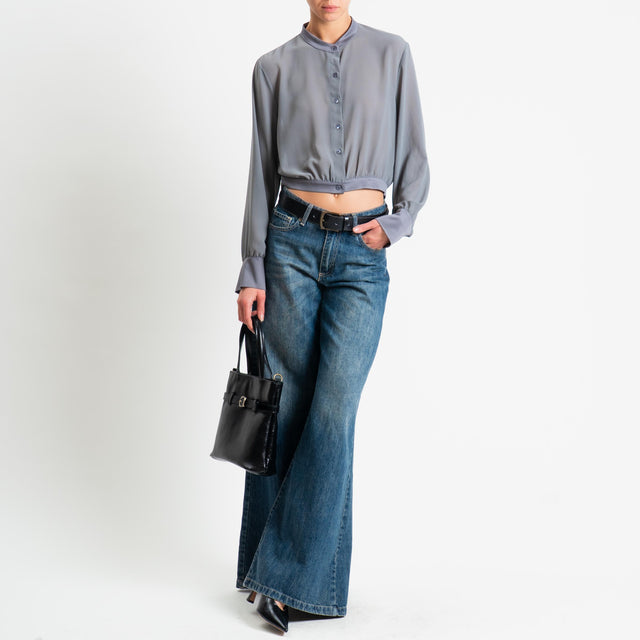 Vicolo-Camicia crop in georgette - piombo