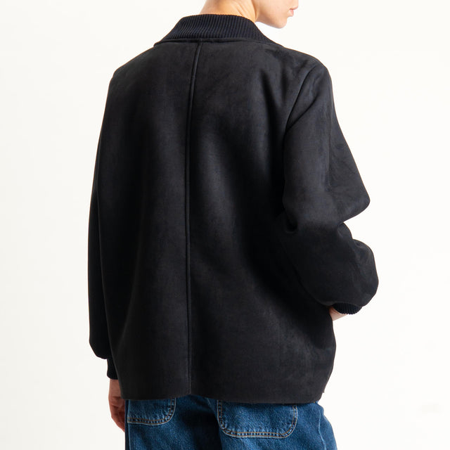 Vicolo- Giacca ecomontone collo in maglia - nero