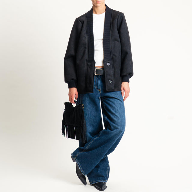 Vicolo- Giacca ecomontone collo in maglia - nero