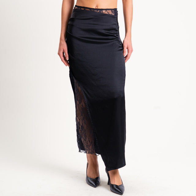 Vicolo-Gonna satin in pizzo - nero