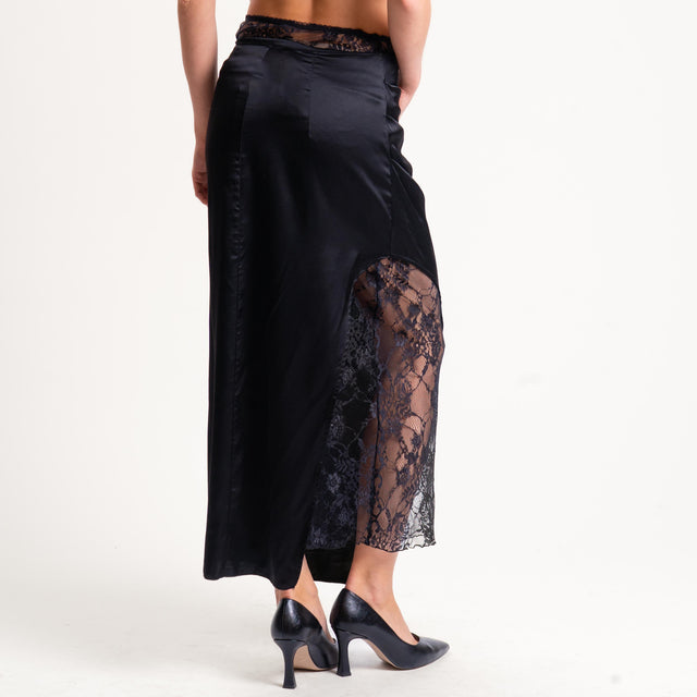 Vicolo-Gonna satin in pizzo - nero