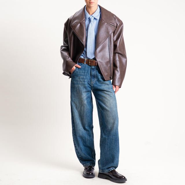 Vicolo-Camicia gessata con cravatta - celeste /latte