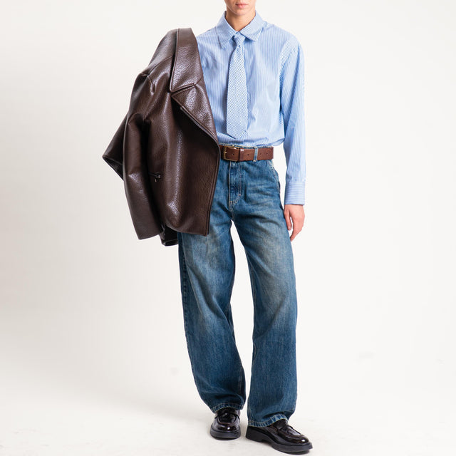 Vicolo-Camicia gessata con cravatta - celeste /latte