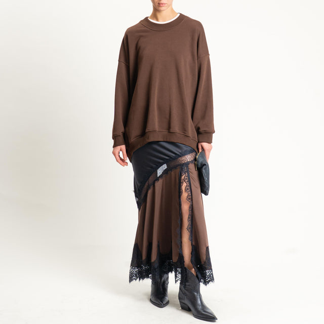 Vicolo- Gonna in satin con pizzo spacco laterale - nero/moro