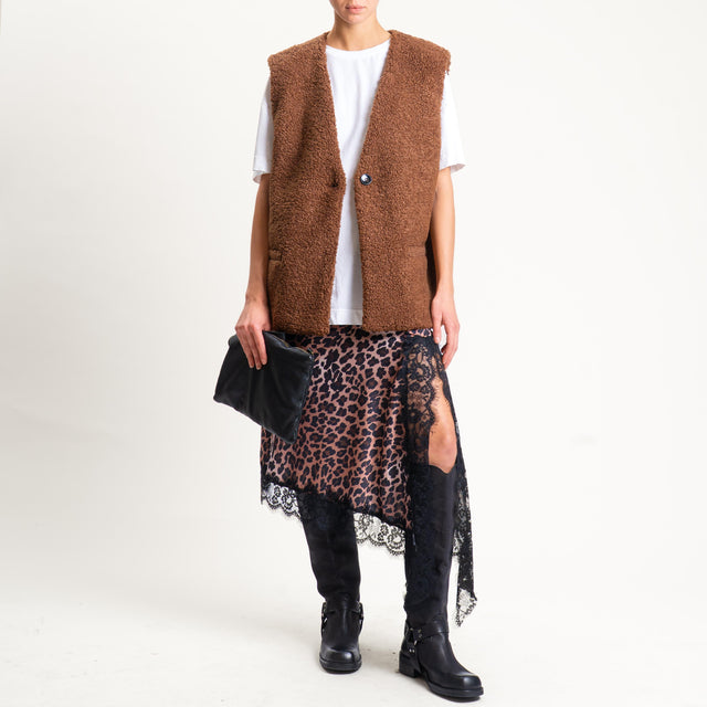 Vicolo- Gonna animalier asimmetrica con pizzo - nero/beige