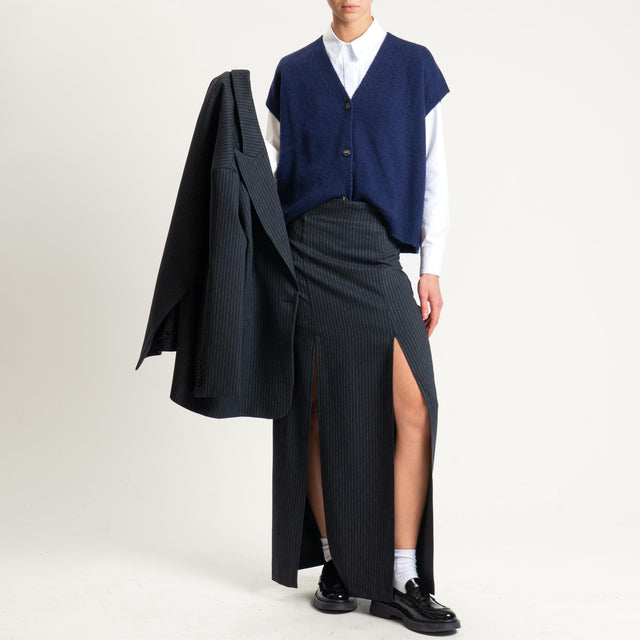 Vicolo-Gonna gessata con spacchi - nero