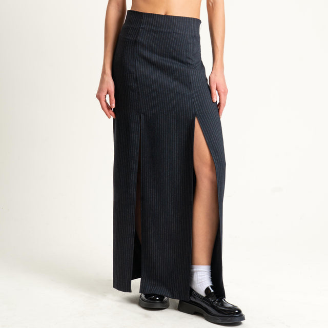 Vicolo-Gonna gessata con spacchi - nero