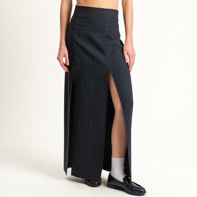 Vicolo-Gonna gessata con spacchi - nero