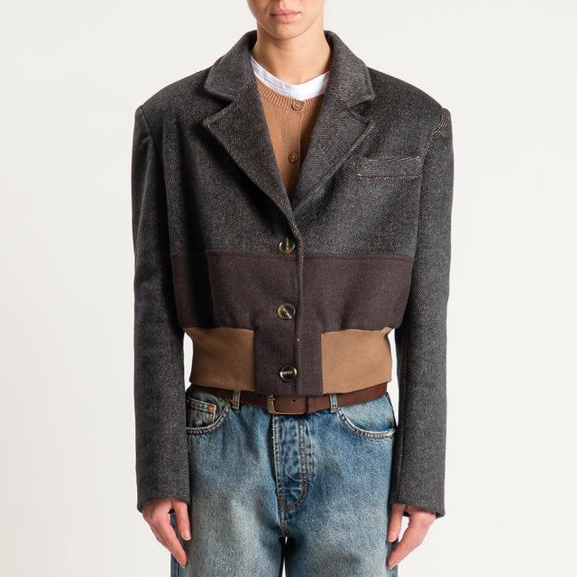 Vicolo-Bomber crop misto lana - moro/camel