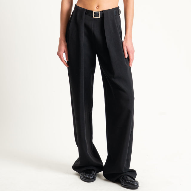 Vicolo-Pantalone wide leg con cintura - Nero