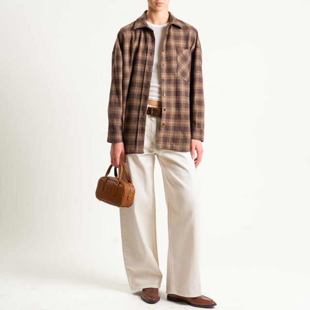 Vicolo-Camicia check flanella - moro/cuoio