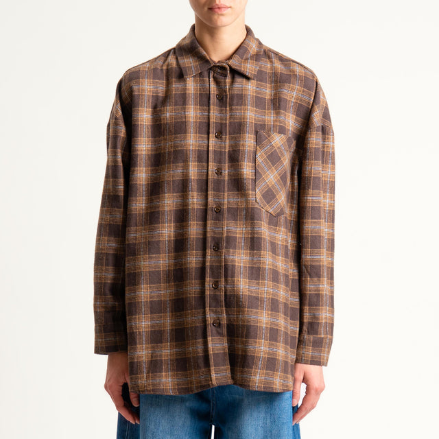 Vicolo-Camicia check flanella - moro/cuoio