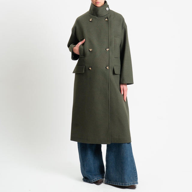 Vicolo-Cappotto doppio petto misto lana - militare