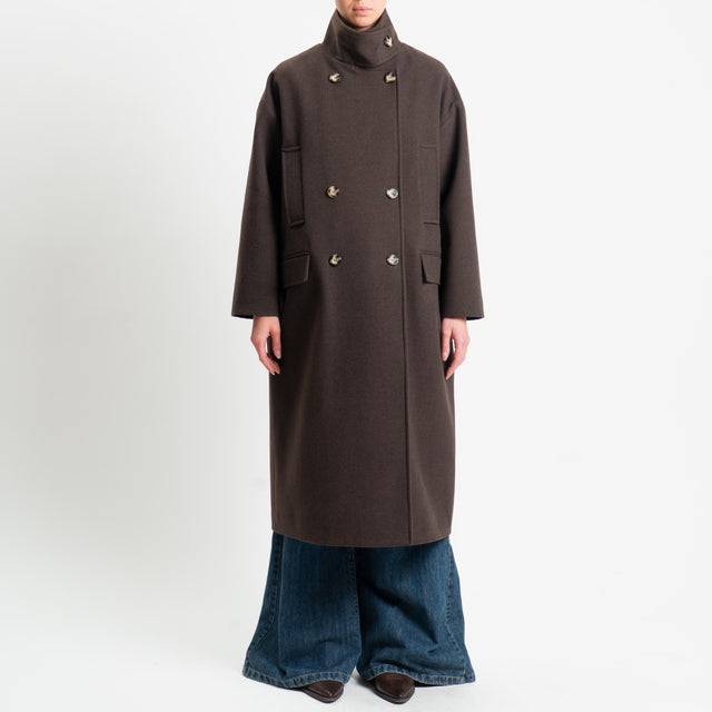 Vicolo-Cappotto doppio petto misto lana - moro