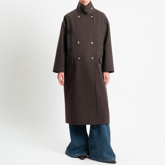 Vicolo-Cappotto doppio petto misto lana - moro