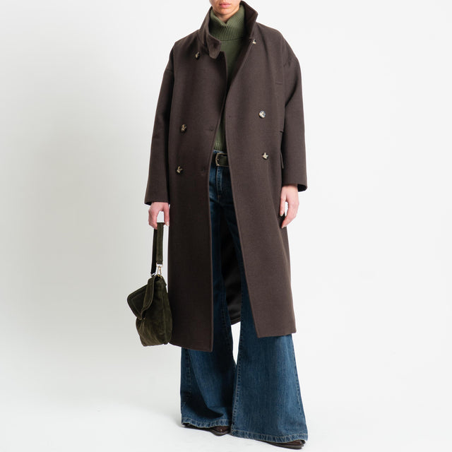 Vicolo-Cappotto doppio petto misto lana - moro
